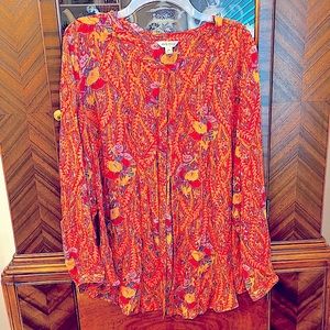 Lucky Brand Warm Tones Paisley-Inspired Button Down Blouse